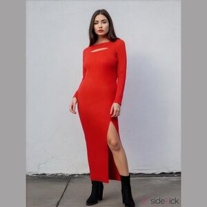 Planet Gold Elegant Red Long Sleeve Dress
